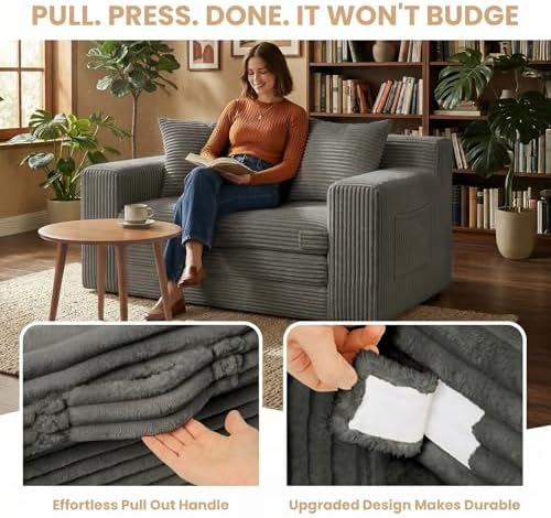 Boneless Loveseat Sofa Bed, Tri-Folding Convertible Futon Sleeper - Image 6