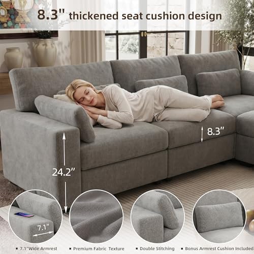 WorthFurni 113.4'' Modular Sectional Sofa, L Shaped Oversized Extra Deep Couches - Image 5