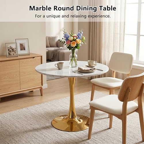 27.6" Marble Round Tulip Table, Mid-Century Modern Style Dining Table - Image 6