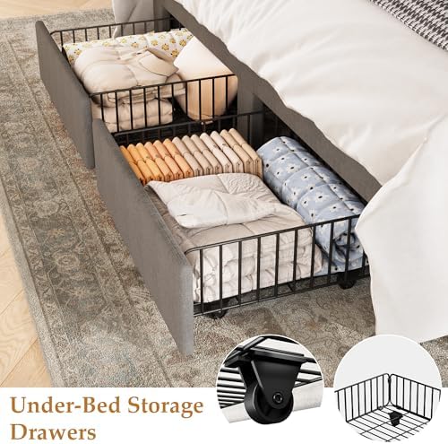 GarveeHome Queen Bed Frame, Bed Frame Upholstered Platform Bed - Image 7
