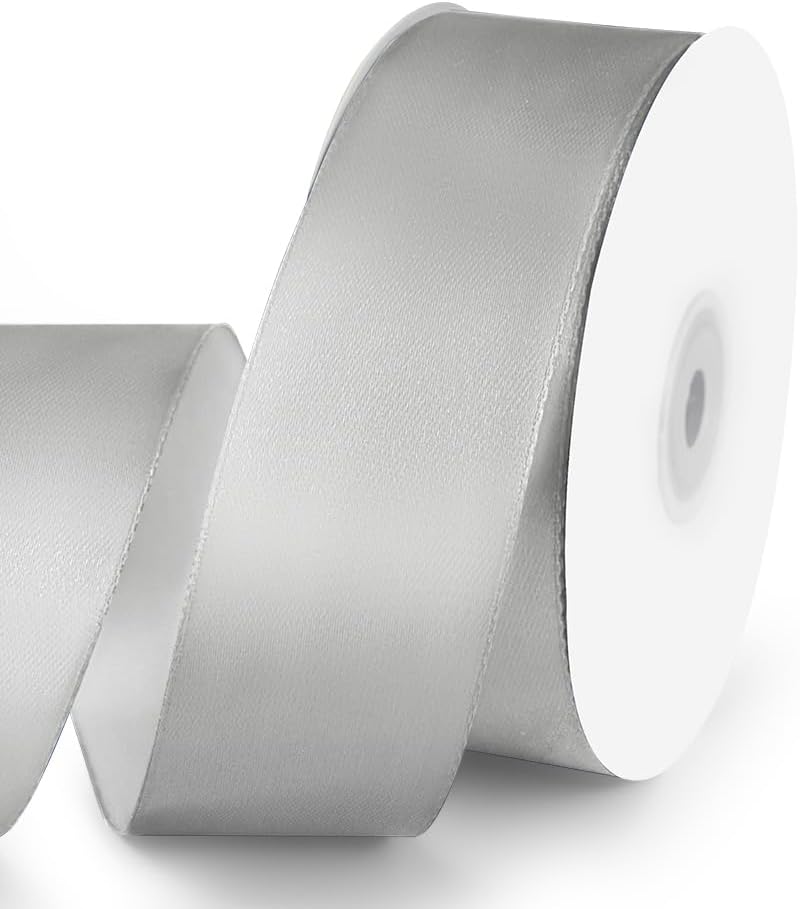 KMER LIFE 1-1/2" Wide x 50 Yards Silvery Single Faced Polyester Satin Ribbon, Silvery Satin Ribbon Perfect for Wedding Decor, Wreath, Crafts, Gift Wrapping & Other Projects (Silvery)