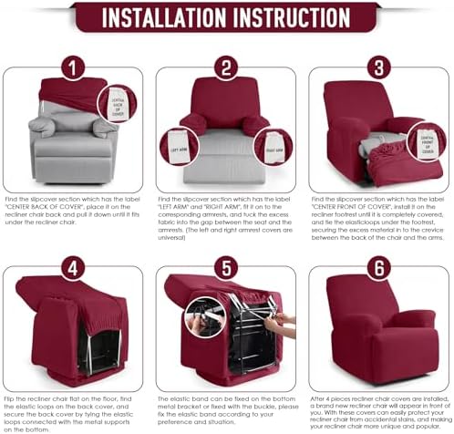 TAOCOCO Oversized Stretch Recliner Chair Covers 4 Piece - Image 6