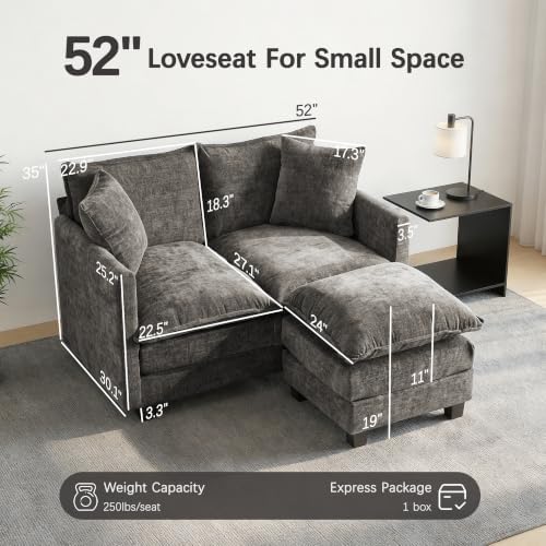 52'' Loveseat Sofa with Ottoman, Cloud Sofa Couch - Image 2