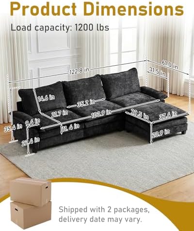 Karl home 122" 3-Seat L-Shaped Sectional Couch - Image 2