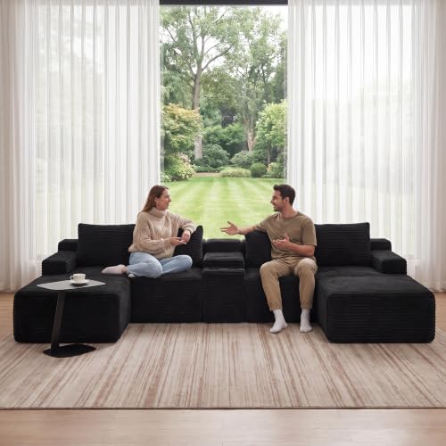 141" Oversized U Shaped Cloud Sectional Boneless Corduroy Sofa Couch - Image 3