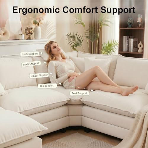 111.4" V-Shaped 5-Seat Sectional Cloud Couch, Chenille Sofa Set - Image 5
