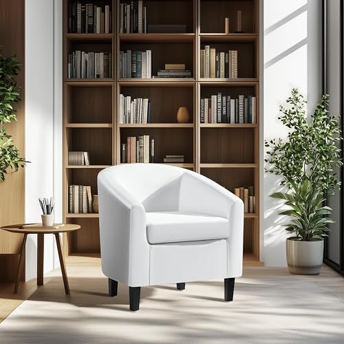 Yaheetech Accent Chairs, Faux Leather Barrel Armchairs White - Image 2