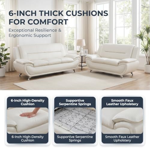3 Piece Faux Leather Sofa Set for Living Room, Modern Living Room Furniture Set - Image 6