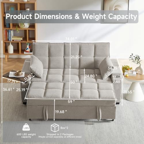 Auvsoce 74" 3-in-1 Convertible Sleeper Sofa Bed, Pull Out Couch - Image 2