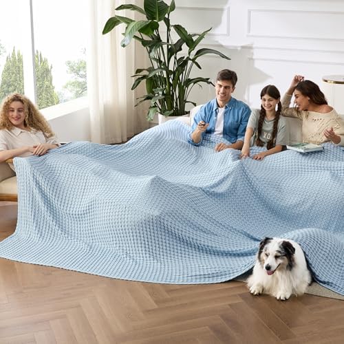 Bedsure Cooling Waffle Blanket for Hot Sleepers, Light Blue, Oversized King - Image 2