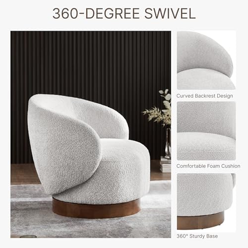 KISLOT Swivel Barrel Accent Chair, Boucle Fabric, Light Gray - Image 4
