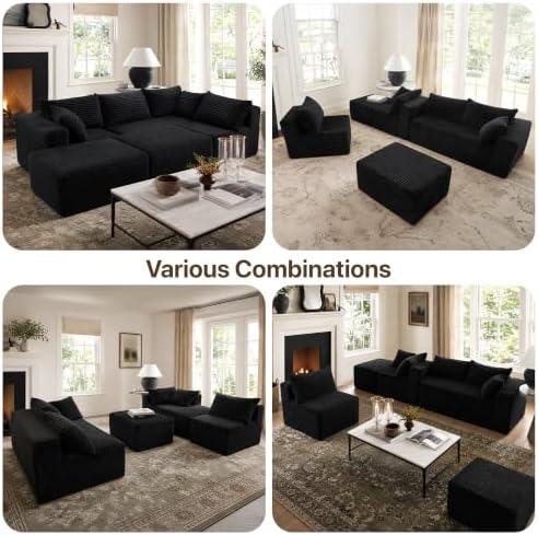 Claiks 120" Boneless Couch, U-Shape Corduroy Sectional Sofa - Image 3