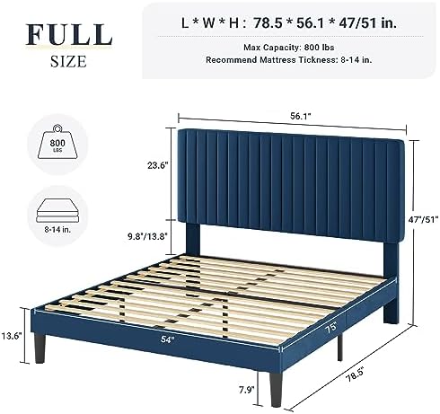 Allewie Full Bed Frame, Velvet Upholstered Platform Bed - Image 2