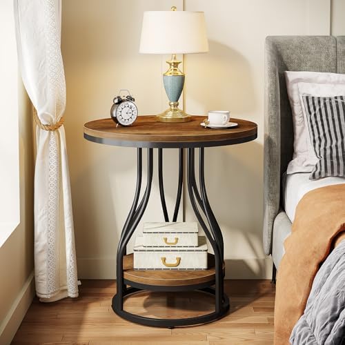 Tribesigns Round Side End Table 2-Tier End Tables Modern Bedside Table Small - Image 4
