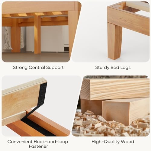 DUMOS Solid Wood Platform Queen Bed Frame, 12inch Wooden Mattress Foundation - Image 5