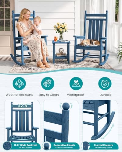 SERWALL Comfortable Outdoor Rocking Chairs Set of 3 - Image 4