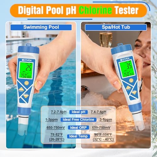 pH Chlorine Tester, 8 in 1 pH&Salt Meter Saltwater Pool Hydrogen - Image 3