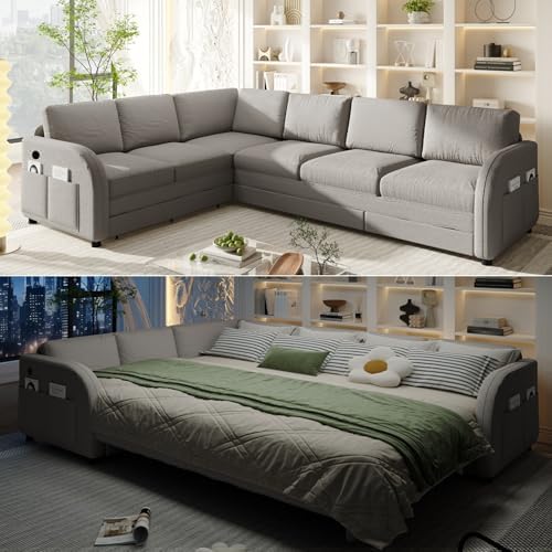 King Size Sleeper Sofas Convertible Couches, Oversized 6-Seat Sectional Sofa by LITVZ