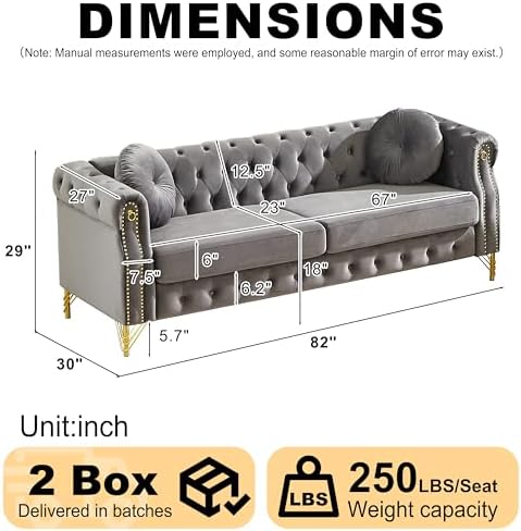 82" Velvet Chesterfield 3-Seater Sofa - Image 2