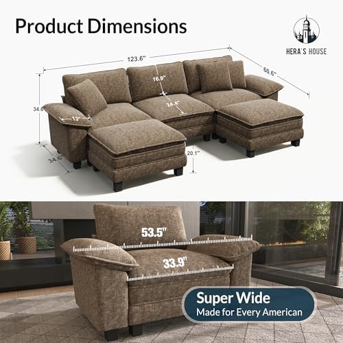 HERA'S HOUSE 124" Oversized Modular Sectional U Shaped Sofa, Chenille Taupe - Image 2