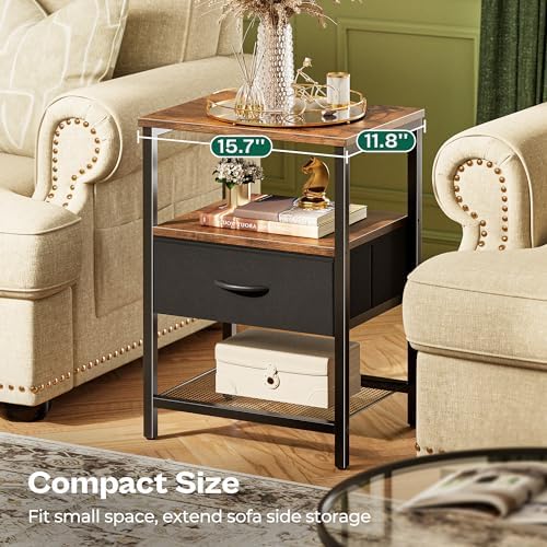 Huuger Night Stand with 2 Drawers, Bed Side Table with Open Shelf - Image 6