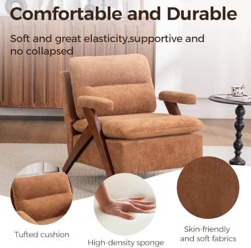 Mid Century Modern Accent Chair, Comfy Solid Wood Armchair - Image 4