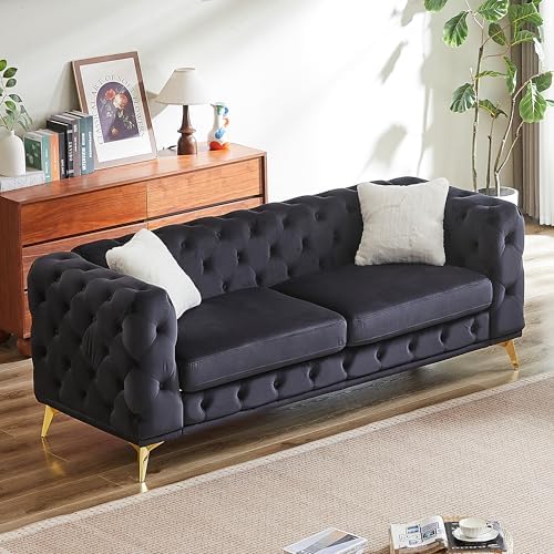 KEIKI 83" Luxury Oversized Velvet Chesterfield Sofa - Image 4
