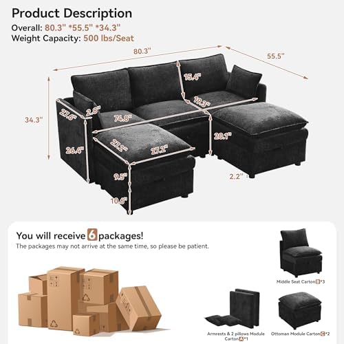 80" Cloud Modular 3 Seater Sofa - Image 2