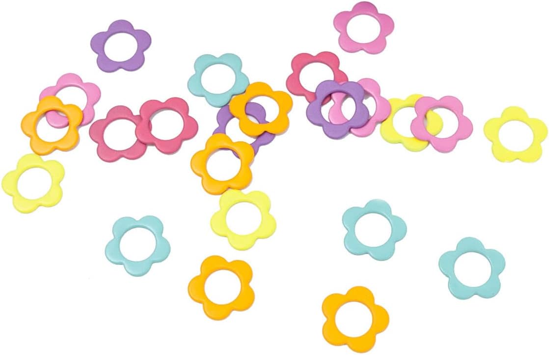 Hilsayum 30PCS Mini Size Stitch Markers Flower Shape Metal Stitch Markers Ring Multicolor Crochet Markers Knitting Weaving Tools