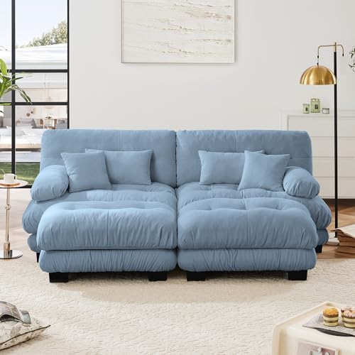 Modular Sectional Sofa for Living Room, 94.4" Comfy Cloud Couch, 2 Seater Blue - Image 3