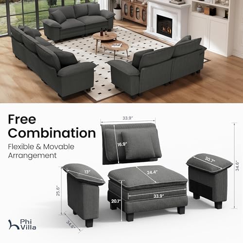 PHI VILLA 3-Piece Modular Sectional Cloud Couch and 2 Loveseats Sofa Set - Image 3
