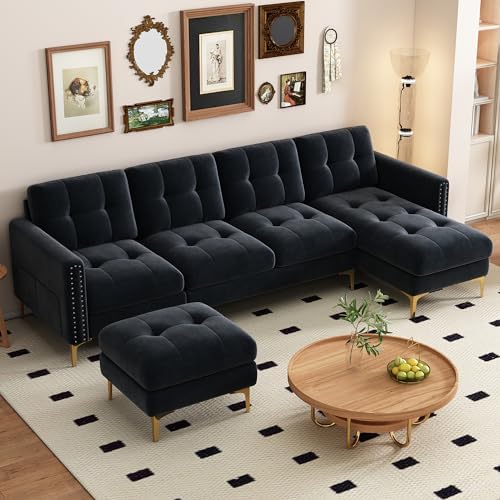 P PURLOVE Velvet Modern Large Sectional Sofa, U Shape Upholstered Couch by PPURLOVE
