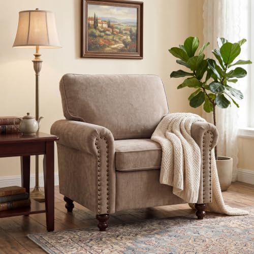 Rolled Arms Sofa Chair, Nailhead Accent Chair by Sivoey