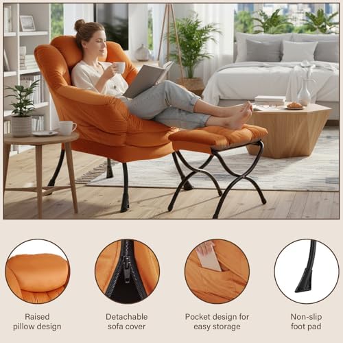 Welnow Lazy Chair with Ottoman, Reading Chair with Footrest - Image 4