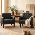 Black Leather Accent Chairs Set of 2, Tufted M-C-M Chairs by TYBOATLE