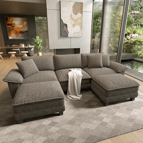 HERA'S HOUSE 124" Oversized Modular Sectional U Shaped Sofa, Chenille Ash by HERASHOUSE