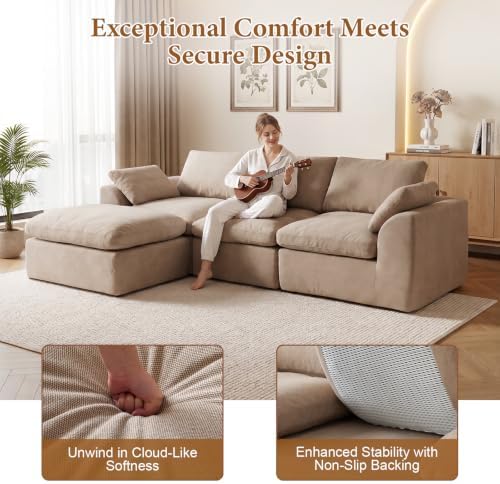 108" Cloud Sectional Couches for Living Room, Oversized Boneless Modular L - Image 4