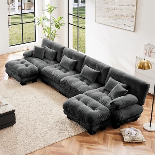 Modular Sectional Sofa for Living Room, Oversized 4 Seater Grey Sectional by Wunlerlant