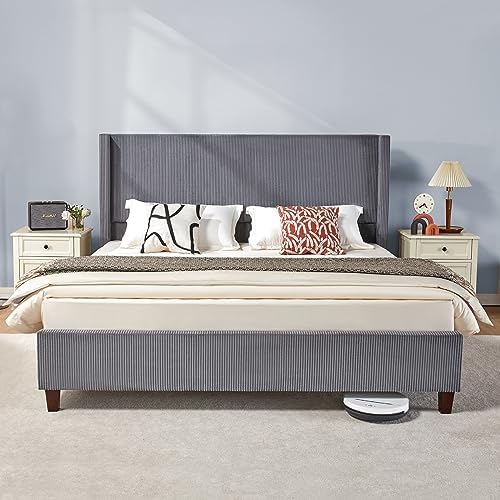 VanAcc King Size Corduroy Platform Bed Frame by VANACC