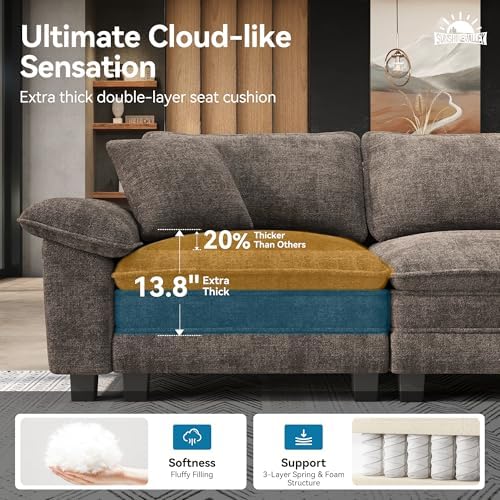 SUNSHINE VALLEY 87.5" Loveseat Cloud Couch Modular Sofa Chenille Brown - Image 3