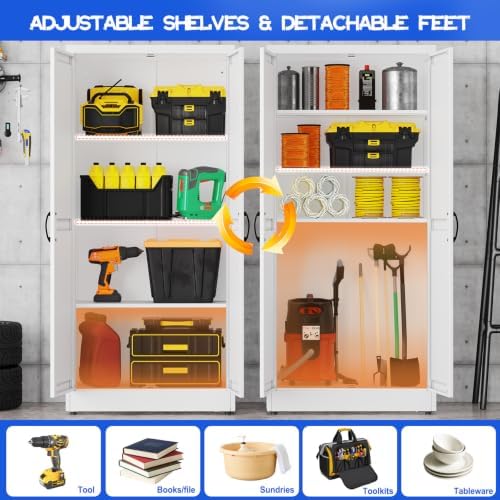 GAIOUS 63" Tall Metal Storage Cabinet White Cupboard Kitchen Pantry Cabinet - Image 3