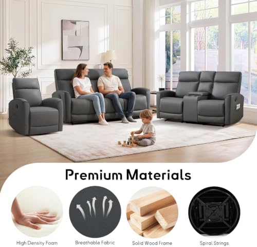 ANJ 2-Piece Premium Faux Leather Manual Reclining Sofa Set, Include 2 Loveseat - Image 7