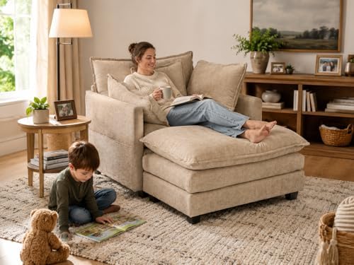 41" Oversized Chair with Ottoman, Chenille Reading Chair and a Half, Deep Seat - Image 3