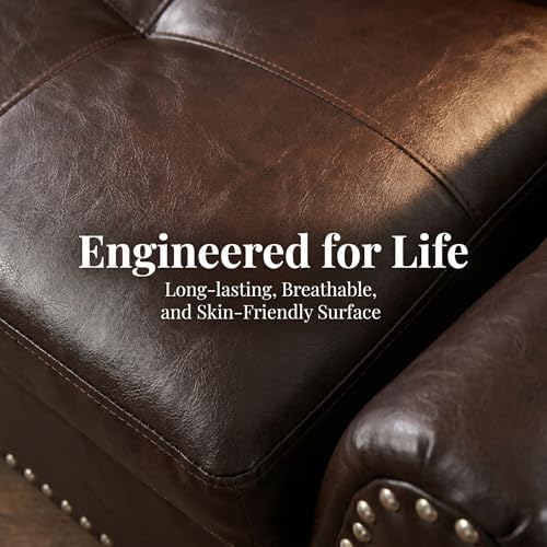 Leather L-Shaped Couch Set, 97.5"L x 69.5"W Sectional Sofas Brown - Image 3