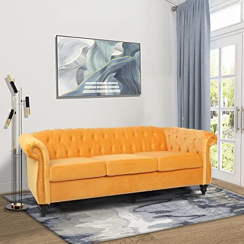 LEVNARY Velvet Chesterfield Sofa, Classic Tufted Upholstered Couch, Modern 3 - Image 3