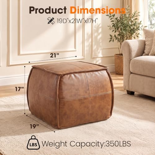 Leather Square Ottoman, Pouf for Living Room - Image 2