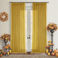 Mustard Yellow Pleated Semi Sheer Linen Curtains 96 Inches Long 2 Panel Set by TWODRAPES