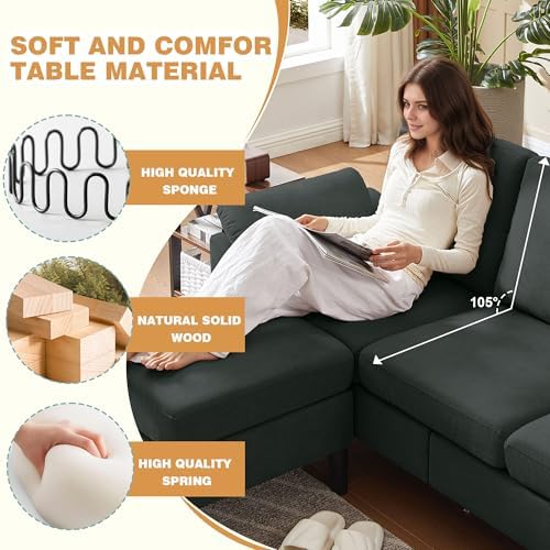 4 Piece Convertible Sectional Sofa Set, Modern Linen Small L Shaped Couch - Image 4
