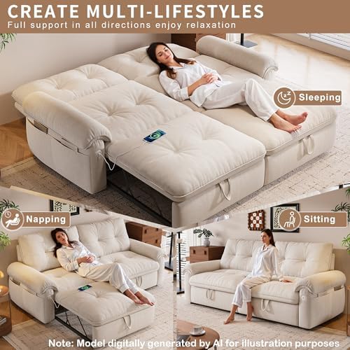 77.2" Sleeper Sofa Bed Full, Pre-Assembled Flannel Pull Out Sofa - Image 3