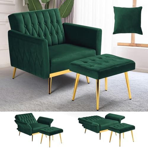 Velvet Accent Chair w/Ottoman & Adjustable Backrest by ACMEASE